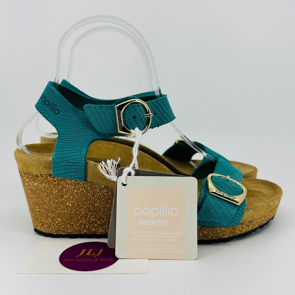 Papillio Birkenstock Women's Soley Wedge Sandals Embossed Biscay Bay Size 37/6US